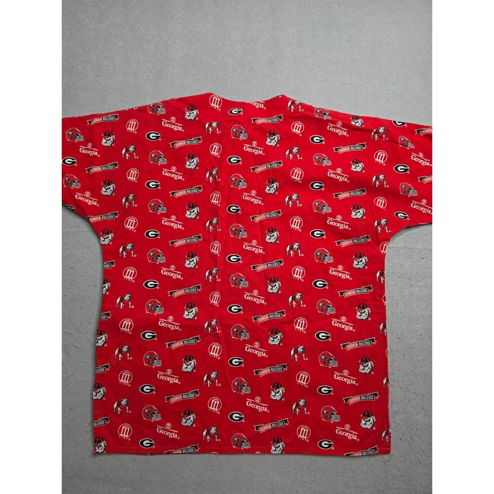 Georgia Bulldogs Football Scrub Top Womens XL Red Allover Print Side Slit V-Neck - Picture 2 of 5